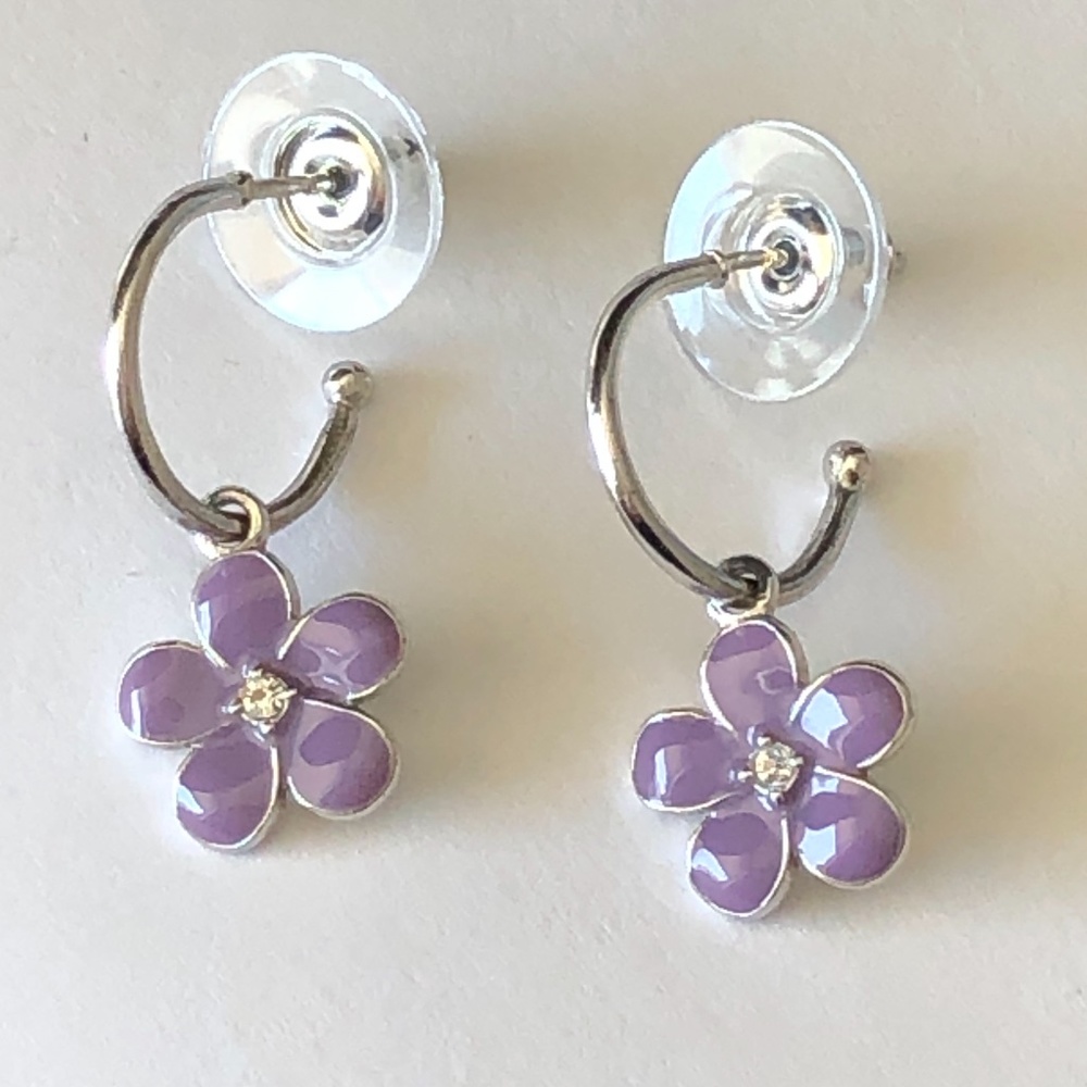 Sterling Silver Purple Flower Dangle Earrings